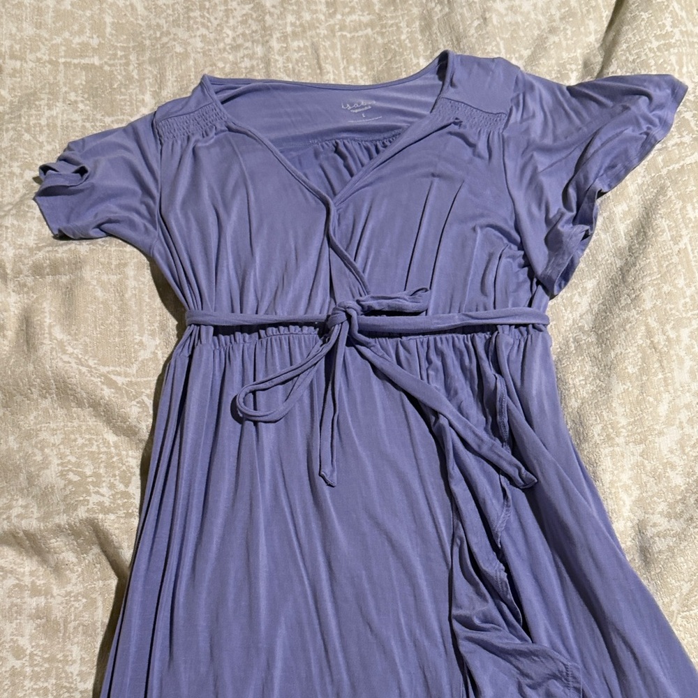 Maternity Soft V-Neck Lavender Wrap Dress with Tie Waist